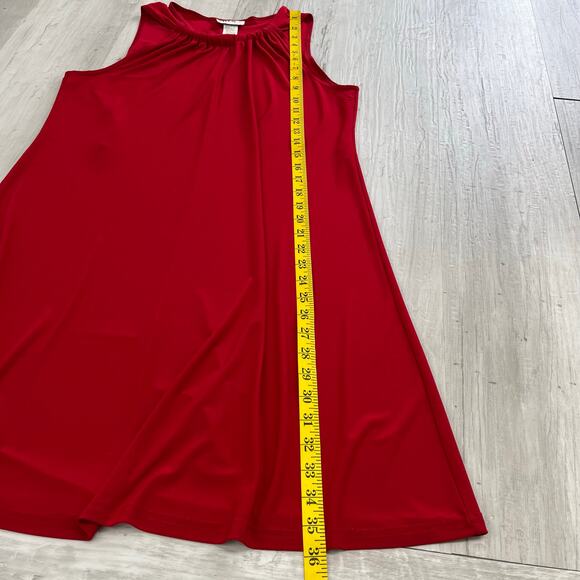 J.B.S Red High Neck Halter Sleeveless Flowy Sexy Pleated Holiday Swing Dress 10 - Picture 6 of 6